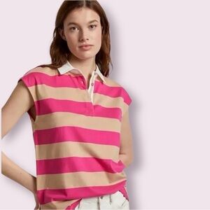 Anthropologie Maeve Porter Pink/Tan Striped Sleeveless Polo